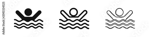 Cuadro en lienzo Swimming Person Icon Set - Water Safety Lifeguard Symbol and Drowning Warning