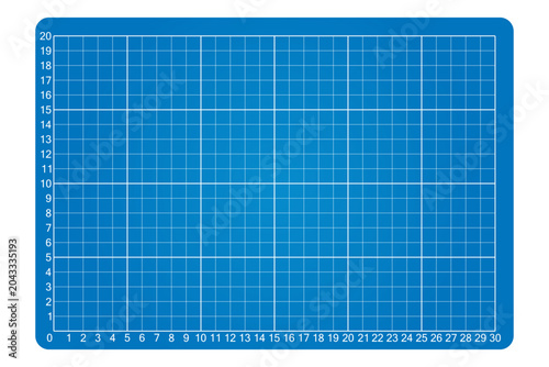 Foto Blue cutting mat with metric scale grid and numbered rules vector illustration