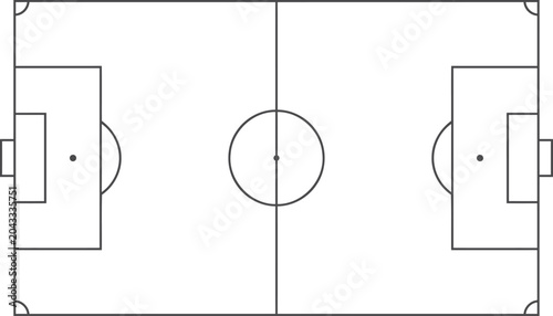 Foto Aerial view of a soccer field with goal boxes and center circle silhouette