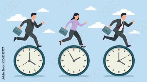 Фотография Business people running on clocks, symbolizing time pressure and deadlines