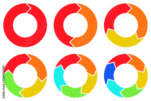 Circular infographic chevron arrow diagrams showing workflow steps isolated on white background