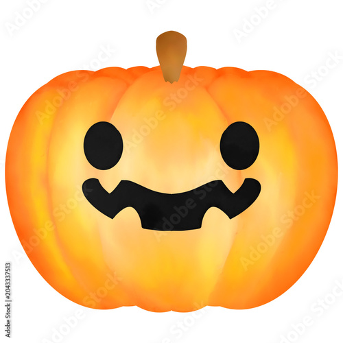 Watercolor cute Halloween jack-o'-lantern illustration, happy pumpkin face