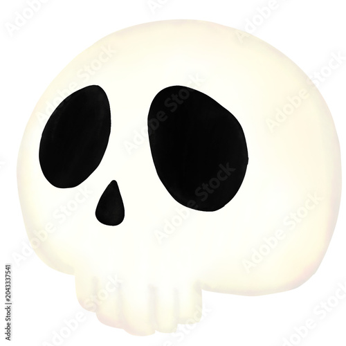 Cute skull illustration, spooky soft texture cream white cranium character