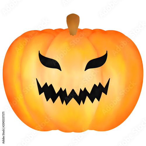 Watercolor Halloween jack-o'-lantern illustration, spooky pumpkin face