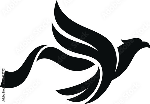 Schilderij op canvas Stylized eagle silhouette with flowing decorative wings and tail.