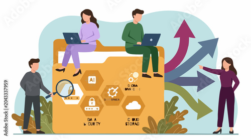 Tableau sur toile Business team developing technology solutions and managing data security