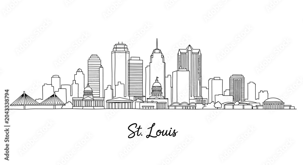 Fototapeta premium Minimalist NYC skyline sketch capturing the essence of St Louis cityscape with iconic buildings and urban silhouette