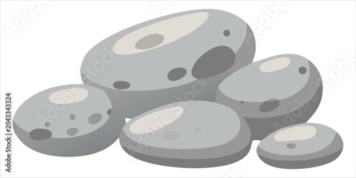 Grey river stones pile vector illustration isolated on white background.Smooth pebbles pile cartoon graphic element for aquarium and garden design.Stack of grey river rocks flat vector.