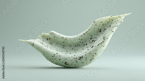 Abstract modern sculpture with speckled texture on soft green background