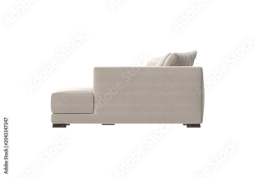 Modern Low Profile L-Shaped Sectional Sofa with Wide Chaise and Armrest Side View on White Background