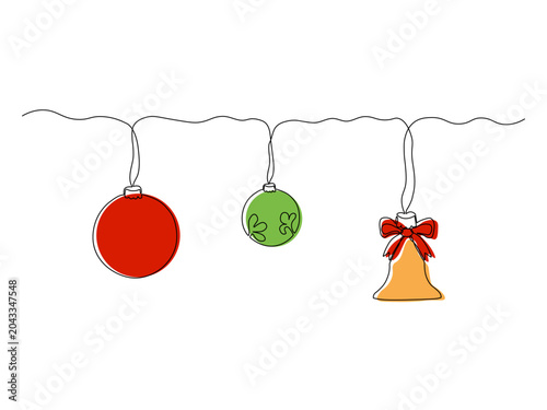 Abstract Christmas Tree Toys, continuous single one line art drawing sketch, logo