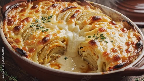 Golden Cheese Baked Casserole Dish with Herbs