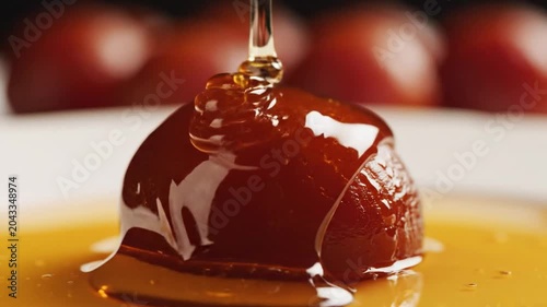 Sticky Honey Drizzling Over Sweet Fruit