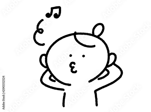 口笛を吹くかわいい手描きの女性キャラクター（ご機嫌・ごまかす・能天気）