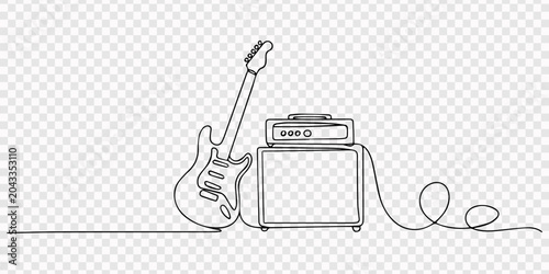 Photography One single line drawing of electric guitar with amplifier