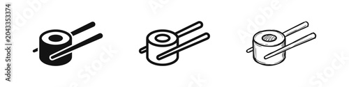 Schilderij op canvas Sushi roll with chopsticks icon set