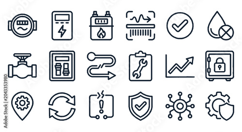 Utility Meter Service Icon Set With Infrastructure Symbols