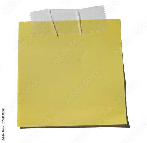 Yellow sticky note with tape isolated on black background, shadow - 2