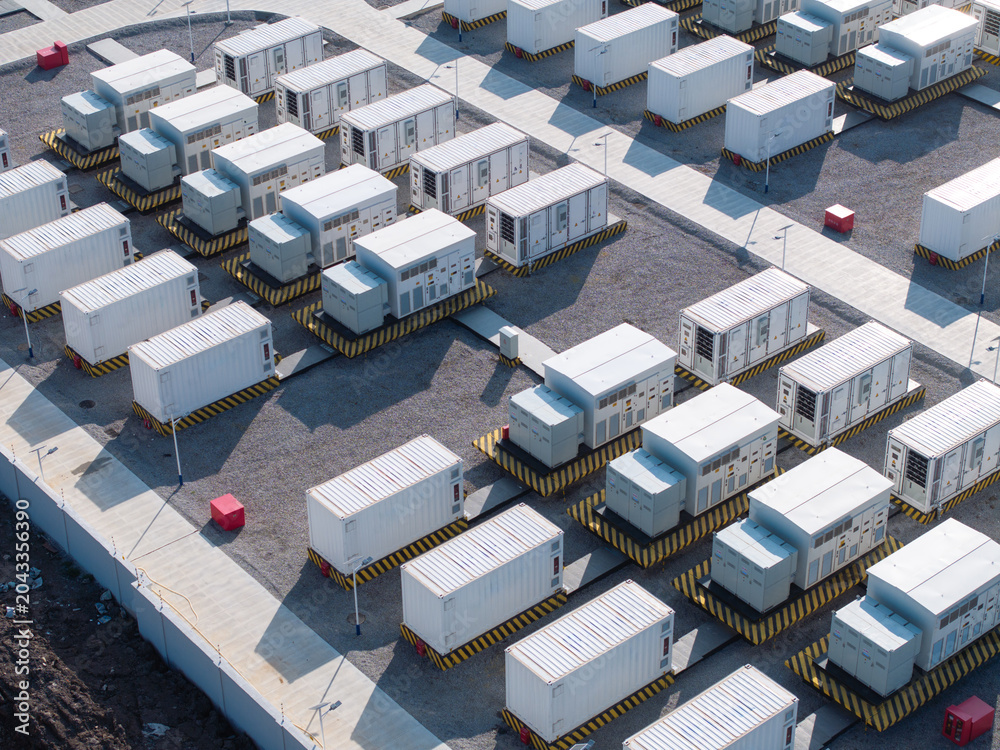 Obraz premium outdoor arrangement of energy storage container power station with neat layout