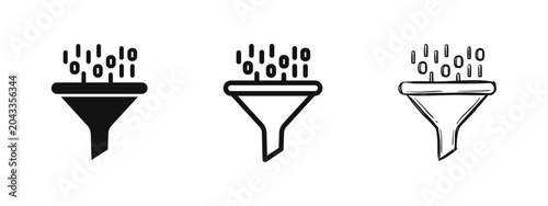 Obraz na plátne Data filtering and big data processing icon set with funnel and binary code symb