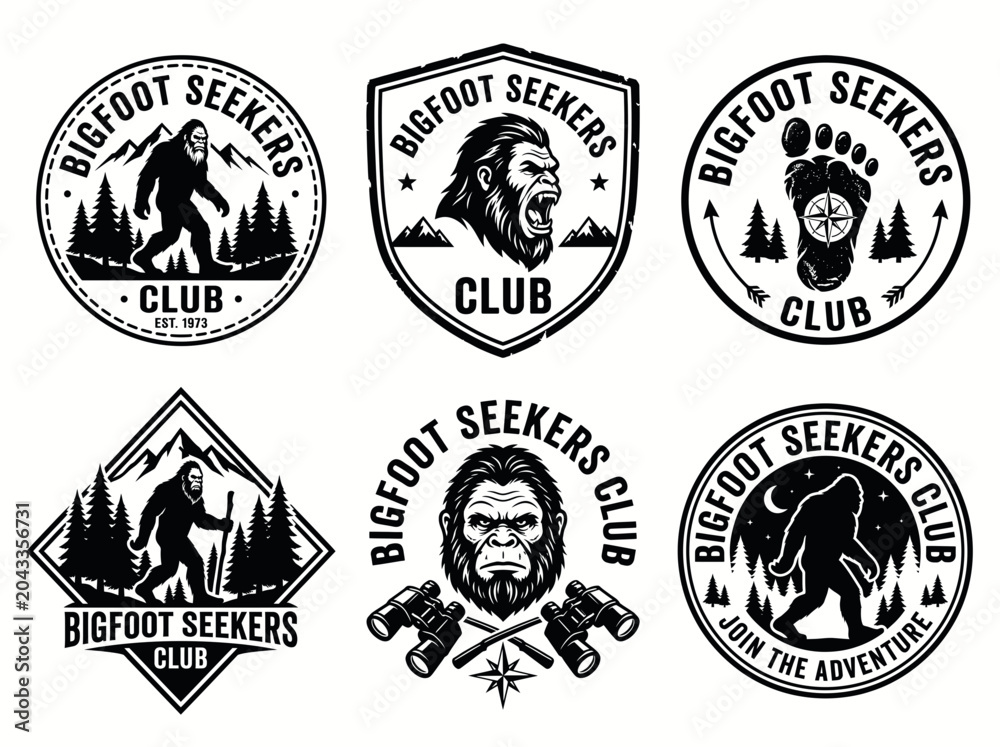 Fototapeta premium Set of bigfoot seekers club emblems, badges, logos and labels