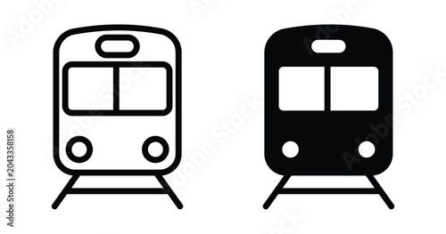 Two minimalist black train icons showing front profile view for modern transportation design and web graphics