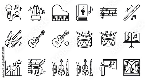 Cuadro en lienzo Music Icons Collection: Instruments, Notes, and Performance Symbols