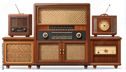 Vintage radio and stereo equipment set.