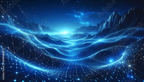 Glowing blue light trails in space.