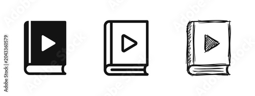 Εκτύπωση καμβά Video book or digital education icon set in solid, line and hand drawn sketch st