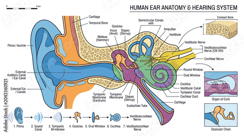 Obraz na płótnie Human Ear Anatomy and Hearing System Diagram