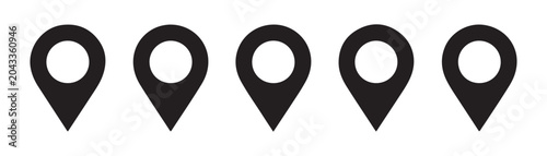 Bild auf Leinwand Set of five isolated black location pin markers on a transparent background for digital map navigation design