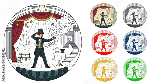 Canvas-taulu Magician Performing Illusion on Stage with Pigeons and Cards