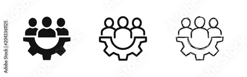 Teamwork Management and Process Cooperation Icon Set with Gear