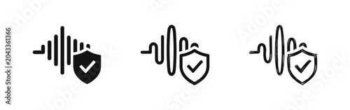 Quadro em tela Secure Voice and Audio Wave Icon Set with Shield and Checkmark