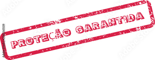 Tableau sur toile Official red grunge stamp proclaiming guaranteed protection in Portuguese for va