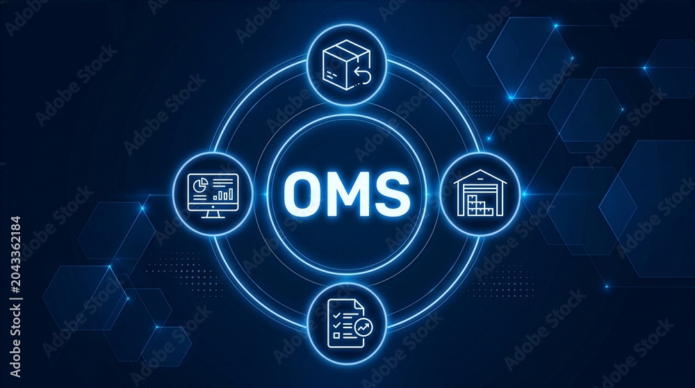 Fototapeta premium OMS Order management system concept for inventory management and order processing