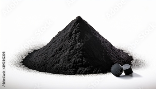 Activated Charcoal Powder Isolated On White Background With Forced Perspective