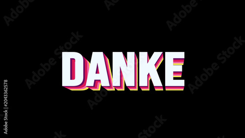 Schilderij op canvas Danke 3D pop up colorful text animation thank you in german on black background
