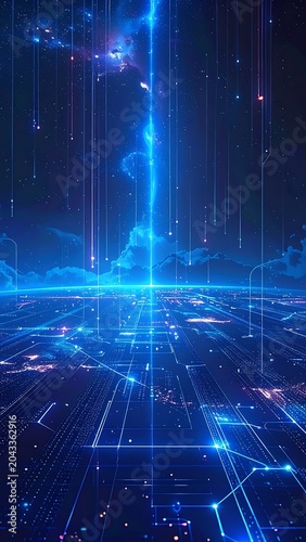 Futuristic digital network connections map.