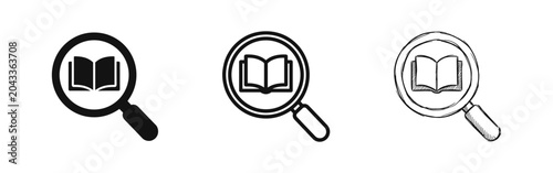 Фотография Set of Book Search Icons in Glyph, Line, and Sketch Styles for Education and Res