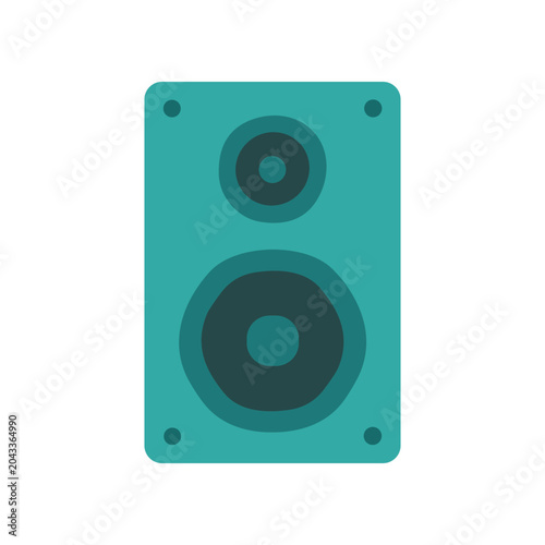 Photos Teal colored speaker with two woofers.
