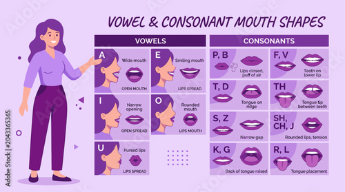 Tableau sur toile Vowel and consonant mouth shapes diagram.