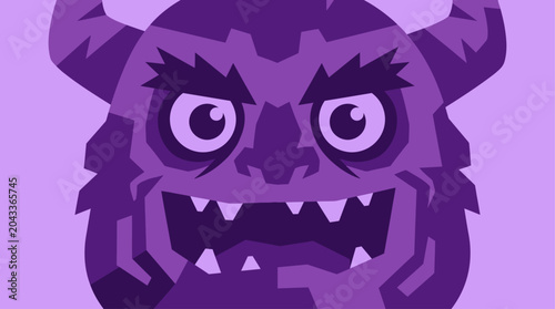 Принти на полотні A purple monster with sharp teeth and horns.