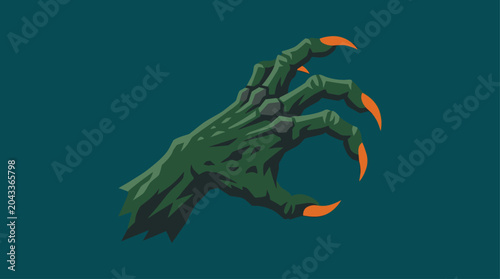 a green monster hand with orange claws.