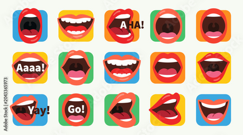 Foto Collection of colorful emoticon faces expressions.