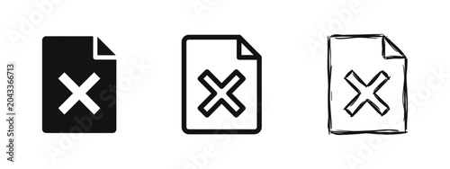 Foto Rejected document and deleted file error icons set, paper document with cross ma