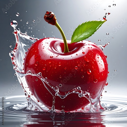 Fresh Red Cherry with Water Splash.