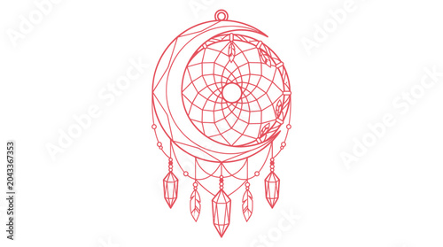 Bild auf Leinwand Dreamcatcher with Crescent Moon and Crystals