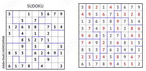 Tableau sur toile Sudoku puzzle grid with solved and unsolved variations shown